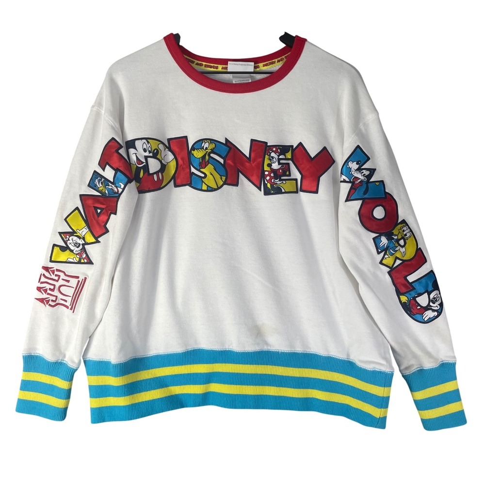 Walt Disney World Mickey Friends Sweatshirt Womens L Crowned Striped Disney